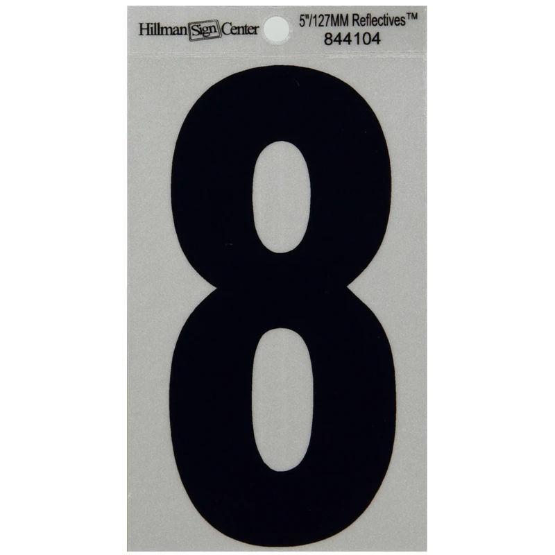 Reflective Vinyl Adhesive House Address Number 8, Black and Silver, 5 Inches
