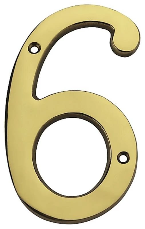 V1902 Series Solid Brass House Number 6, 3.36 In W X 6 In H
