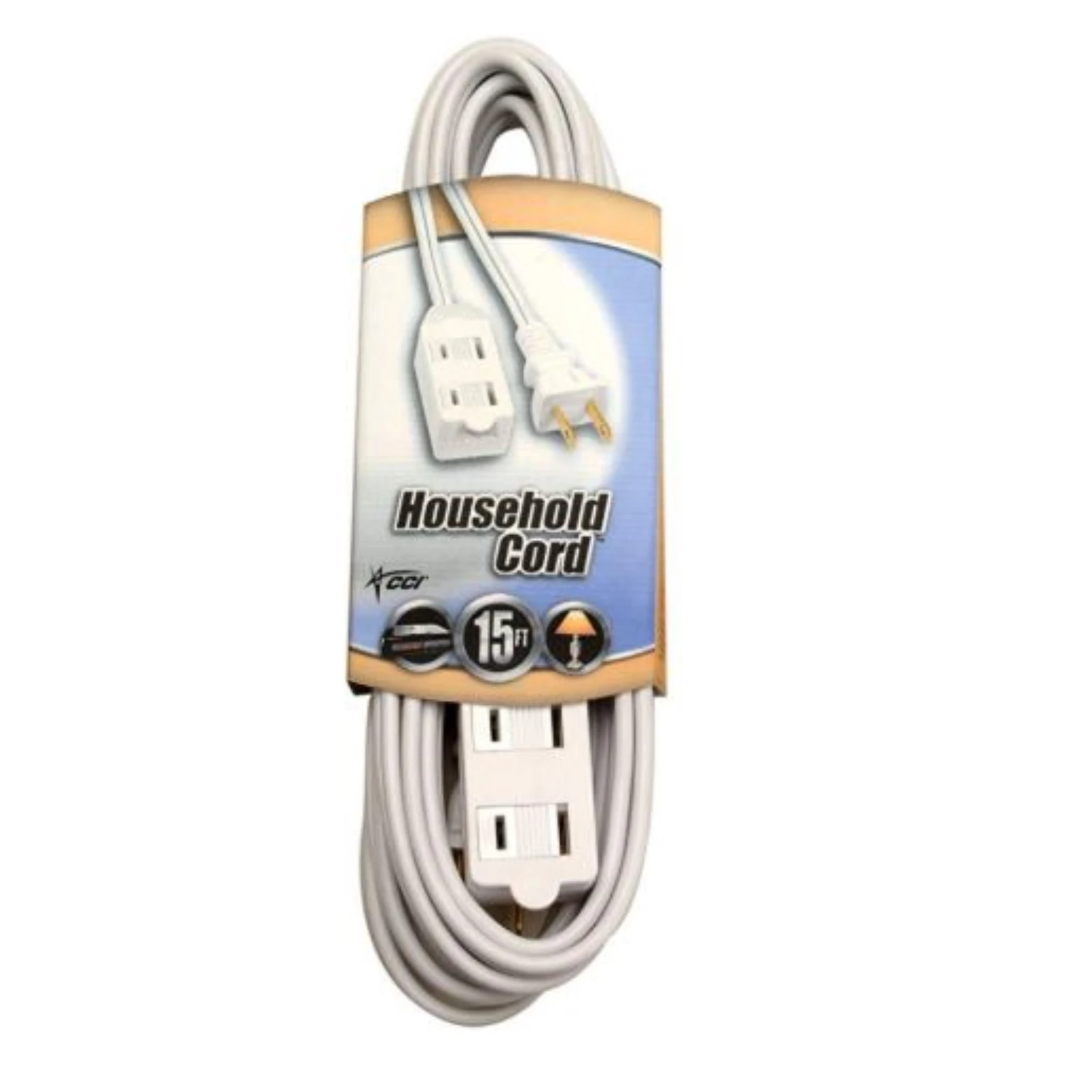 15 Ft. Indoor White Extension Cord 16/2 Spt-2 With 3 Outlets