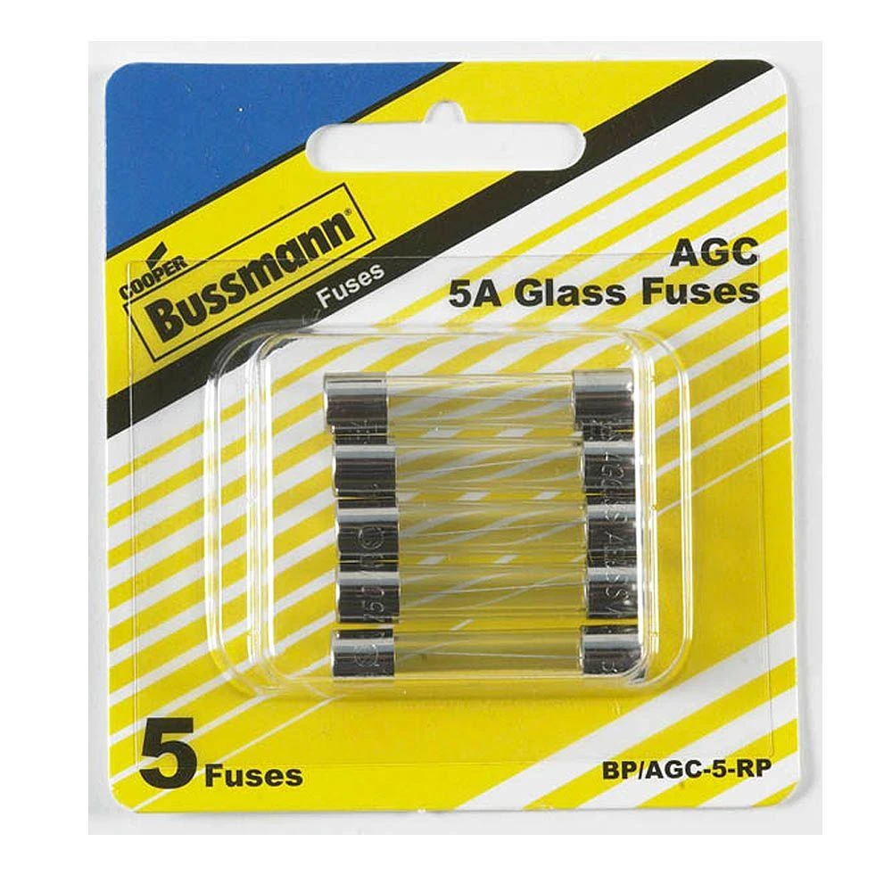 Glass Tube Fuse, Type AGC, Fast-Acting, 5-Amp, 250-Volt, 5-Pk.