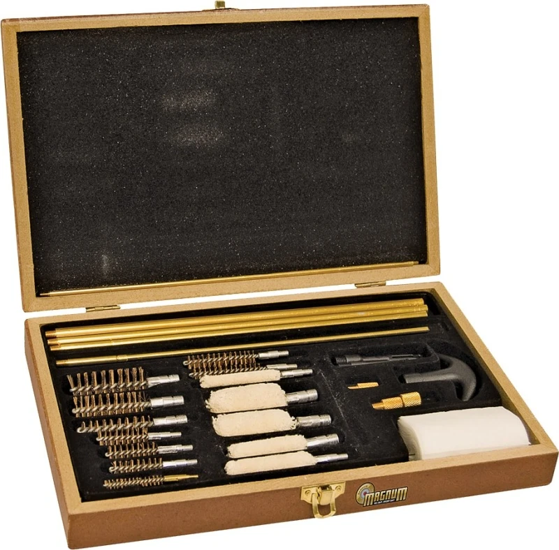 Magnum 31-piece Gun Cleaning Kit With Wood Case For Handguns, Rifles, And Shotguns
