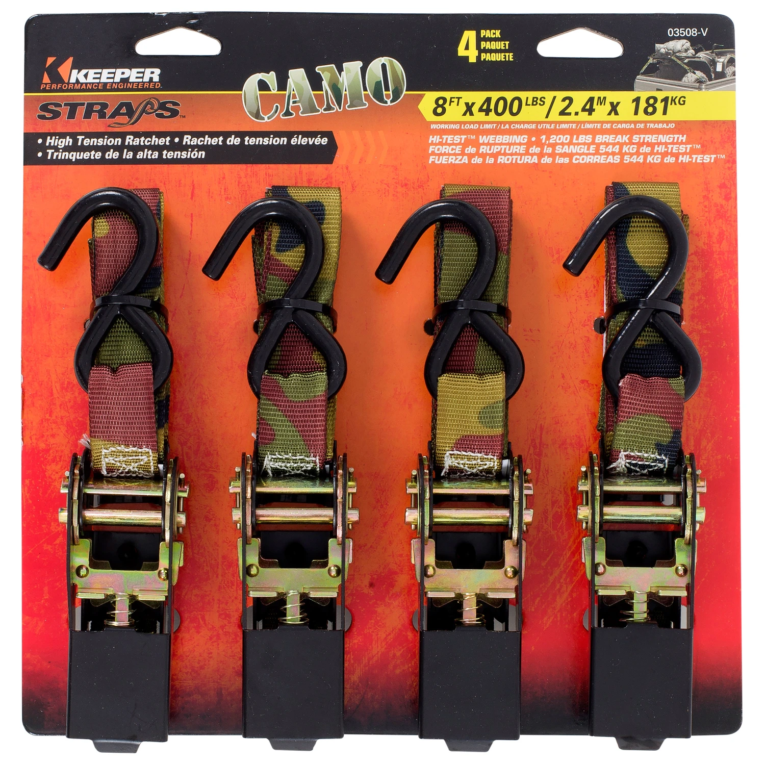 8 ft. x 1 in. 1200 lb. Camo Ratchet Tie-Down (4-Pack) 8 ft. x 1 in. 1200 lb. Camo Ratchet Tie-Down (4-Pack)