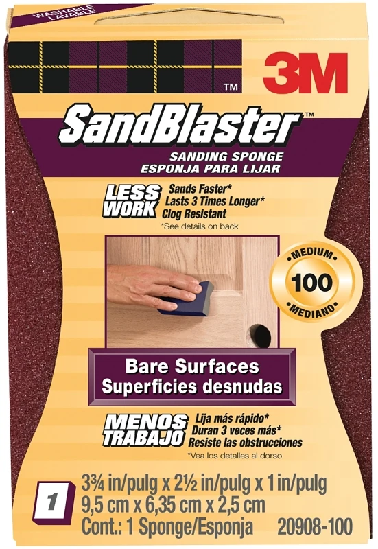 Sandblaster Sanding Sponge Block, 100 Grit, Medium Abrasive, Durable and Flexible