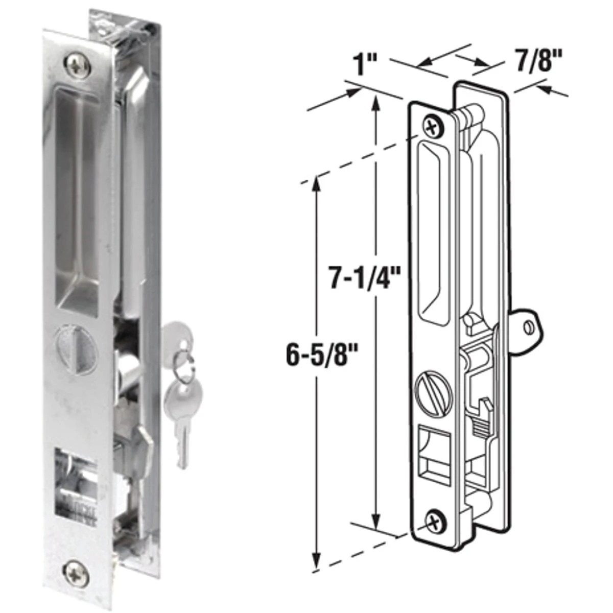 C 1075 Flush Mount Sliding Patio Door Handle Set, Chrome Plated Steel