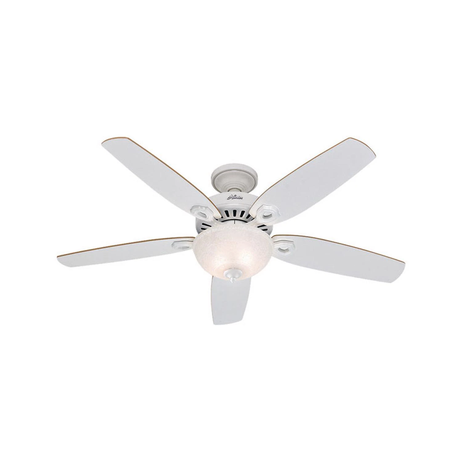 Builder Deluxe 52-Inch White Ceiling Fan with Linen Glass Light and 5 Blades