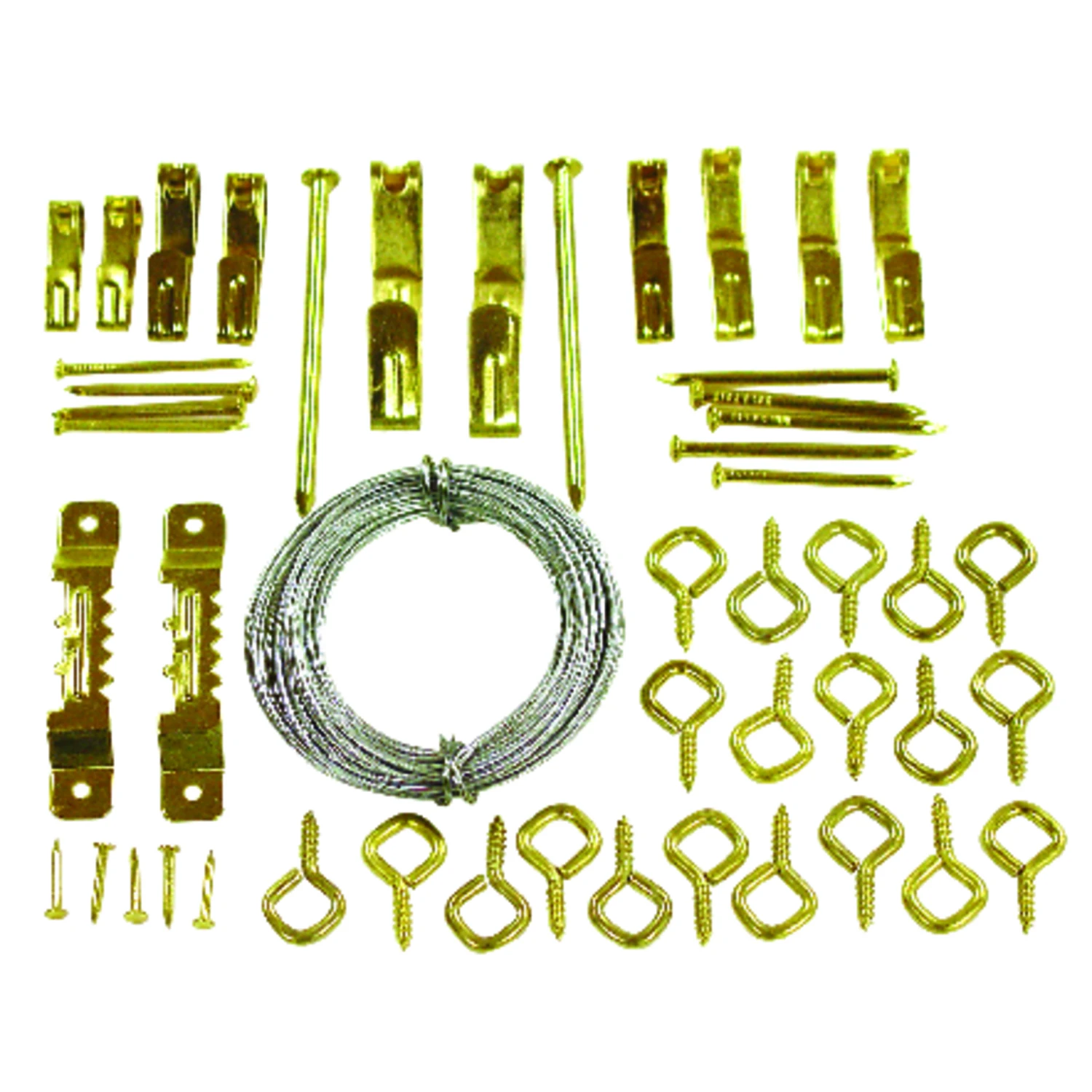 50-piece Conventional Picture Hanging Kit, Includes Hooks, Screw Eyes, Nails & Wire