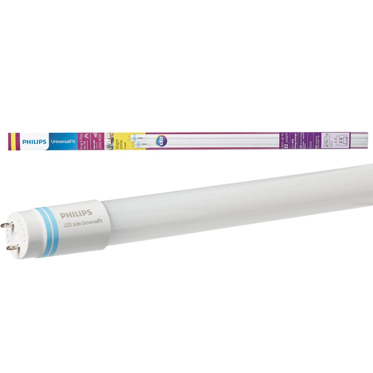Philips UniversalFit TLED Linear Warm White 48 in. Bi-Pin T8 LED Bulb 32 Watt Equivalence 2 pk