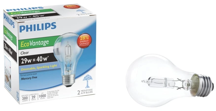 Philips 40W Equivalent Clear Medium Base A19 Halogen Light Bulb (2-Pack)