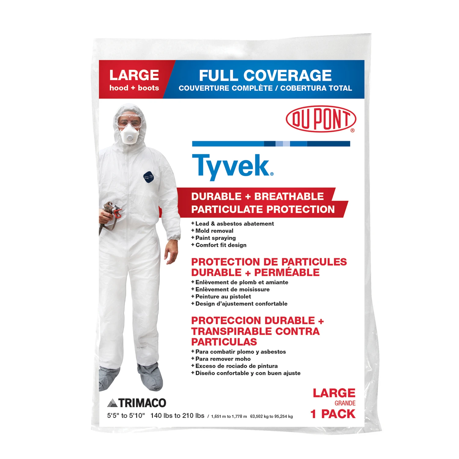 Dupont Tyvek Coverall with Hood and Boots White L 1 pk