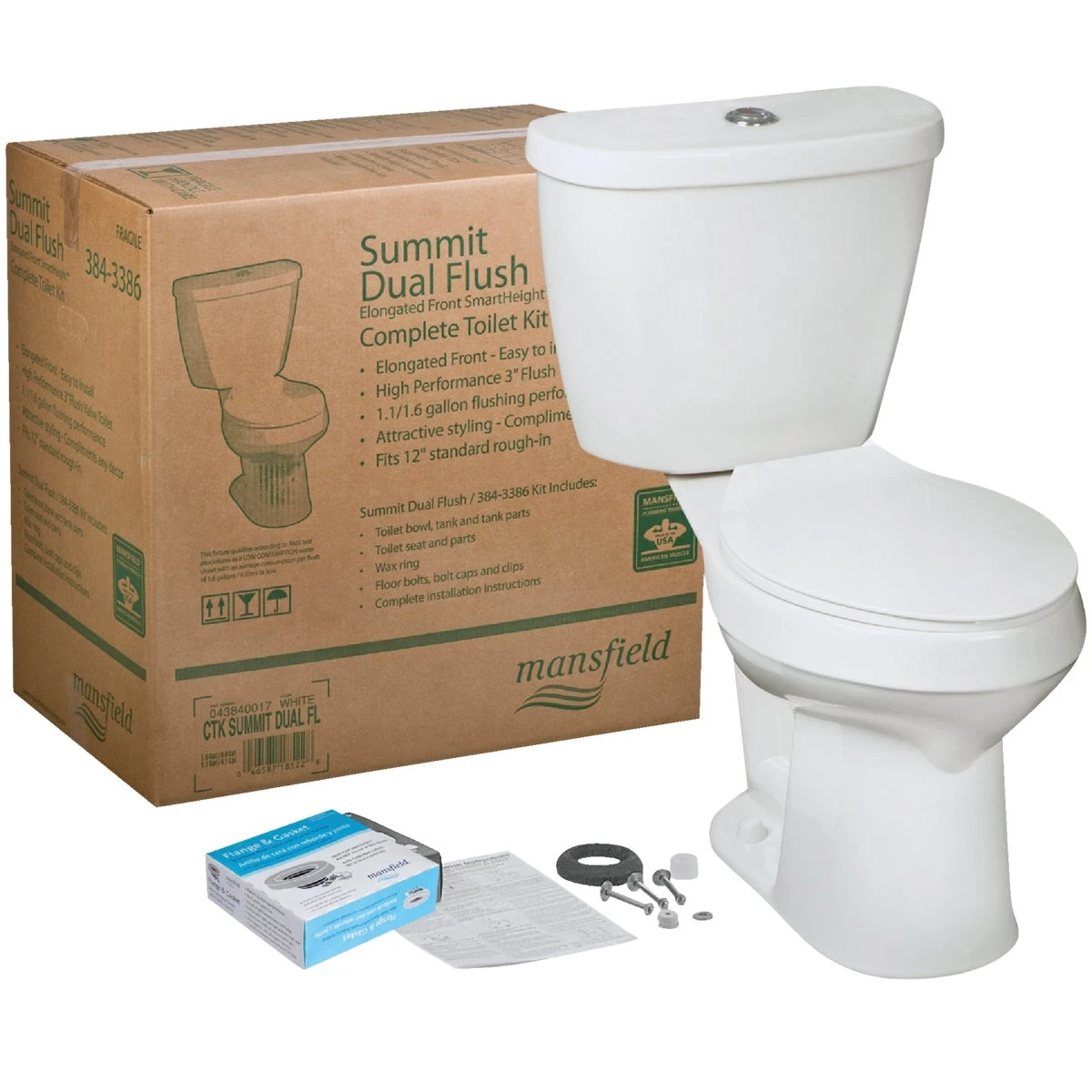 Summit Smartheight White Elongated Bowl 1.1/1.6 Gpf Dual Flush Toilet Kit