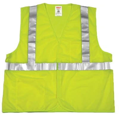 Job Sight High Visibility Safety Vest, ANSI 107 Class Two, Lime Yellow Polyester Mesh, Large Extra Large