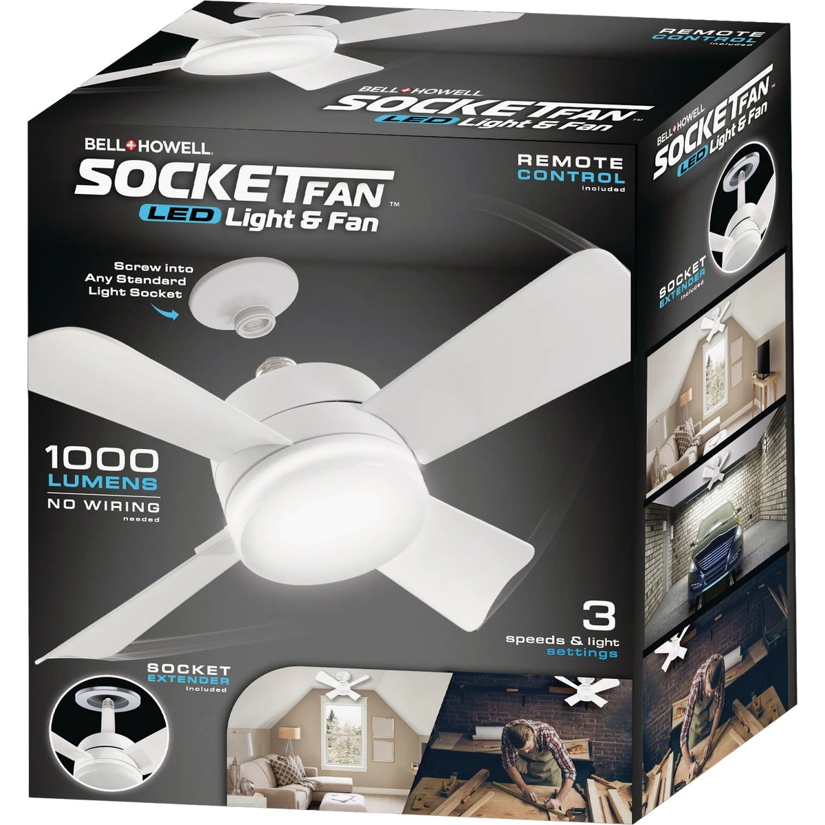 15.4-inch Socket Fan With Led Light, Remote Control, Model 8563