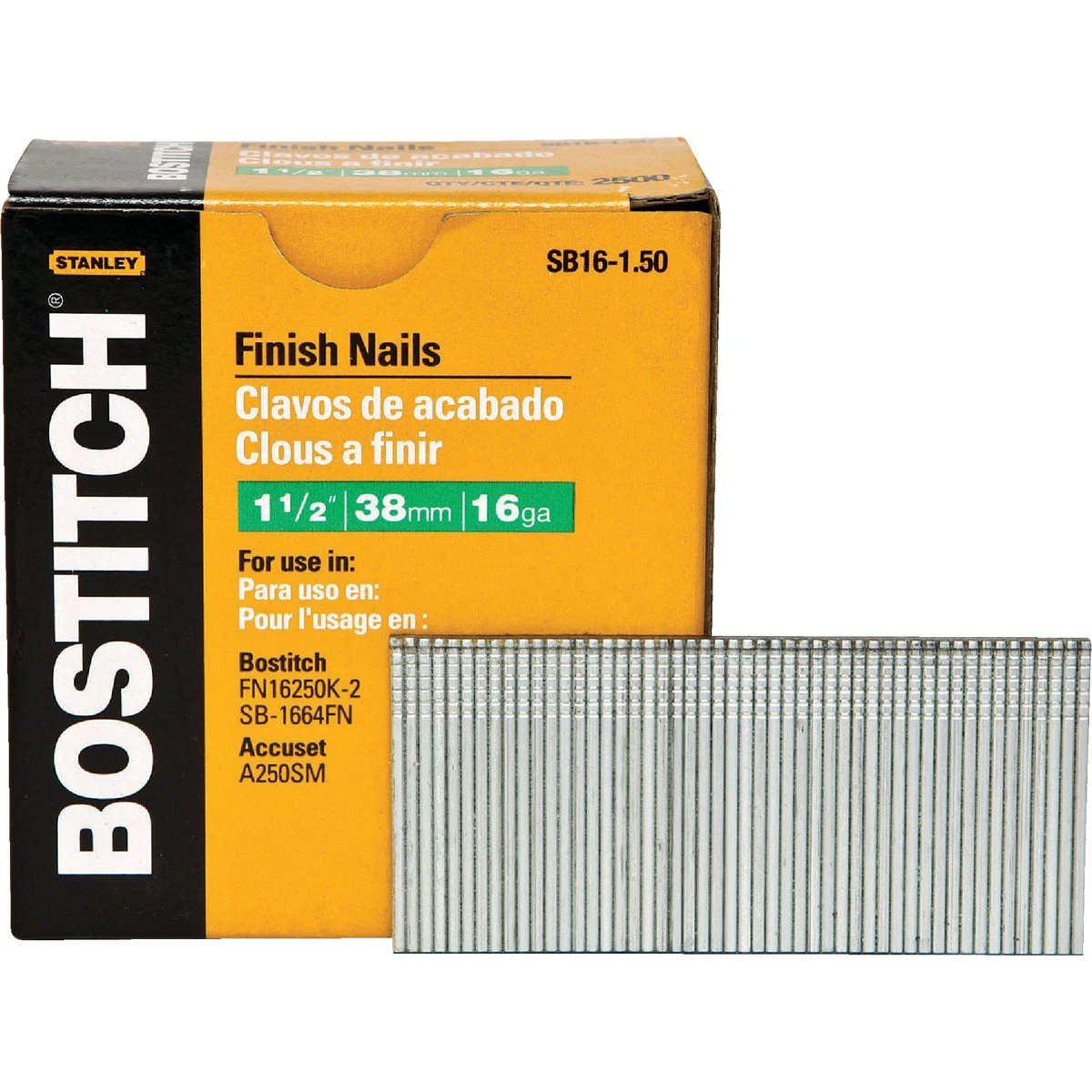 Collated Finish Nails, Flat Angle, 16 Gauge, 1-1/2 In., 2,500-Ct.