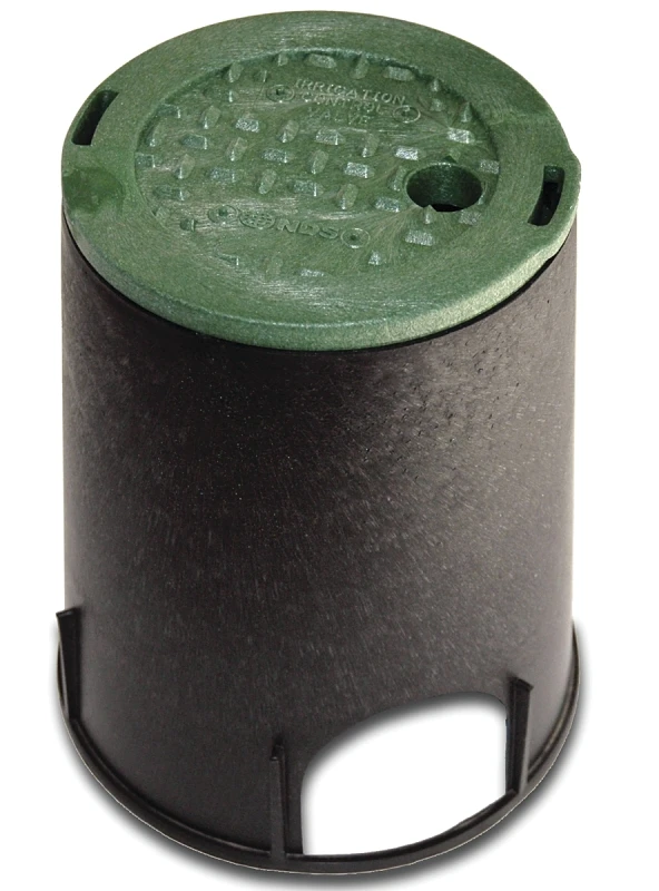 7 Inch Round Black & Green Valve Box With Snap-in Cover - Model 107bc