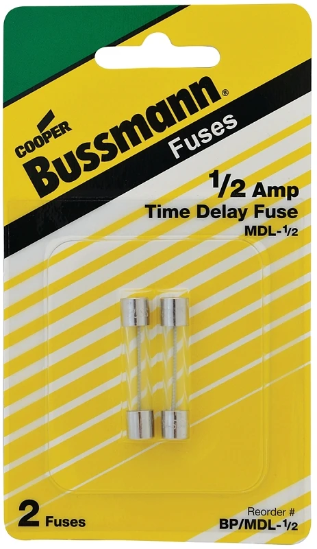 1/2A 250V Type MDL Glass Tube Fuse, 2-Pk.