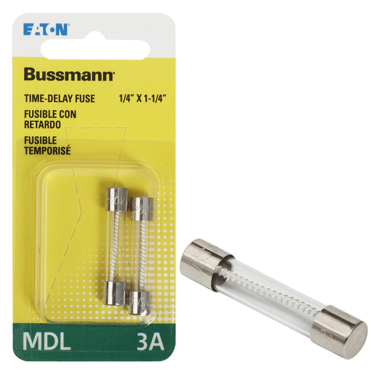 Bussmann 3 amps Time Delay Glass Fuse 2 pk