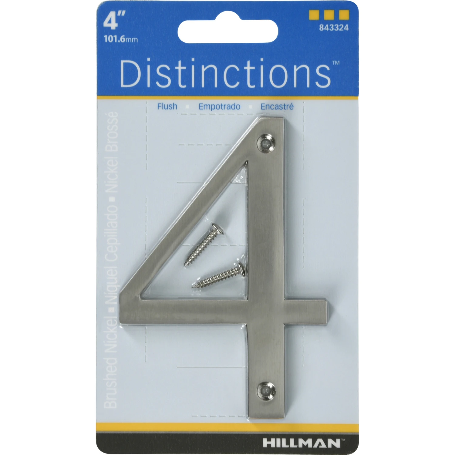 Distinctions House Address Number 4, Screw-In Mount, Brushed Nickel Zinc, 4 Inch