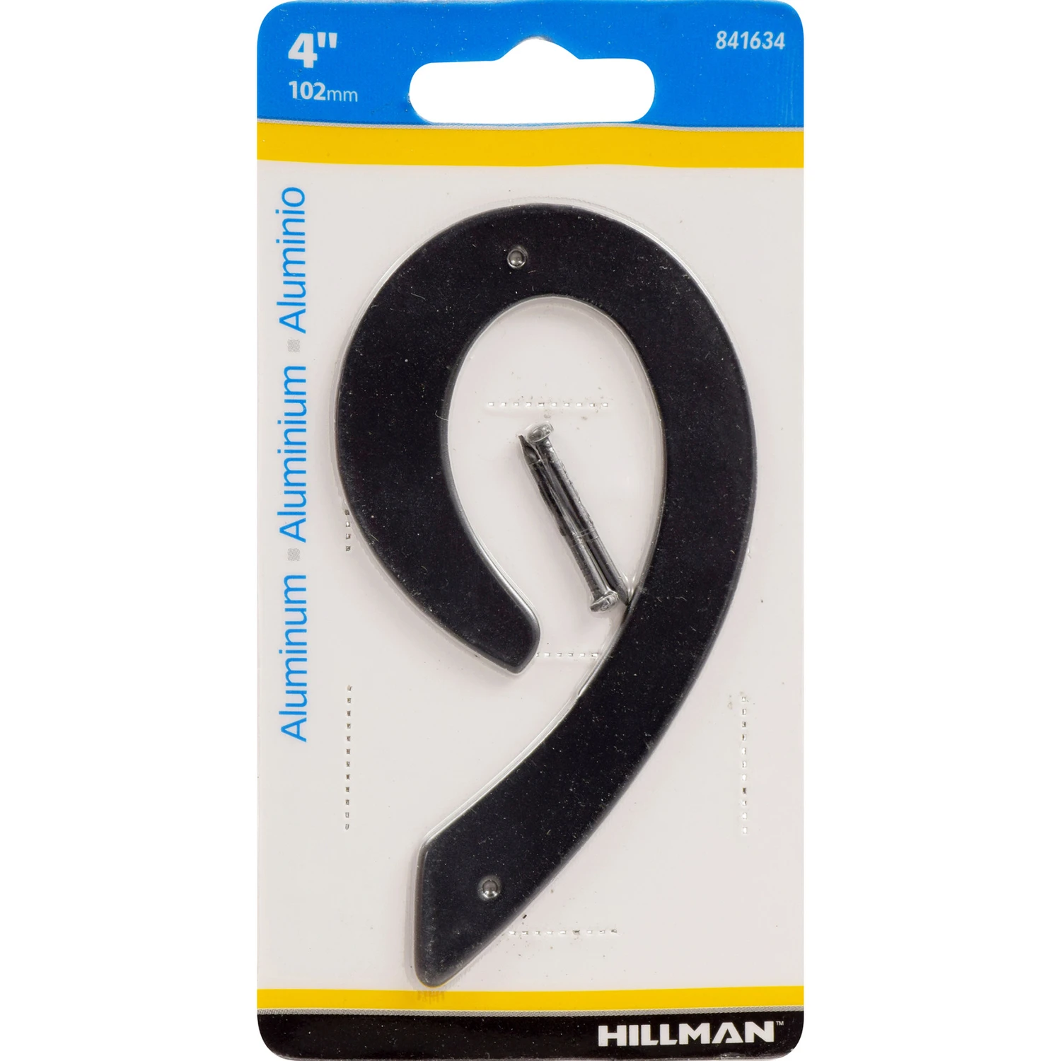 House Address Number 9, Nail-On, Black Finished Aluminum, 4-In.