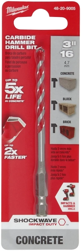 Milwaukee SHOCKWAVE 3/16 In. x 4 In. Impact Duty Masonry Carbide Hammer Drill Bit