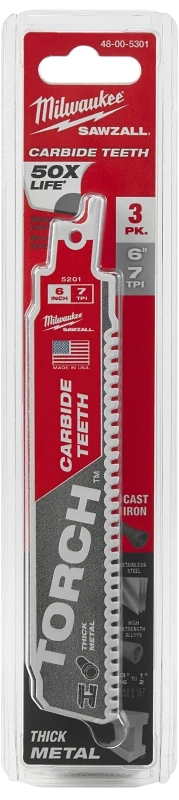 48-00-5301 6 In. 7 Tpi Torch Carbide Teeth Reciprocating Saw Blade (3-pack)