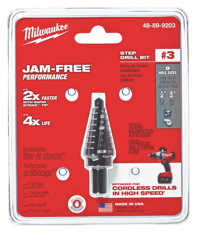 1/4 In. - 3/4 In. #3 Step Drill Bit, 9 Steps, Black Oxide