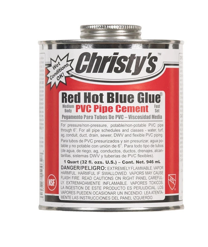 Red Hot Blue Glue Polyvinyl Chloride Pipe Cement, 32 Ounce Bottle