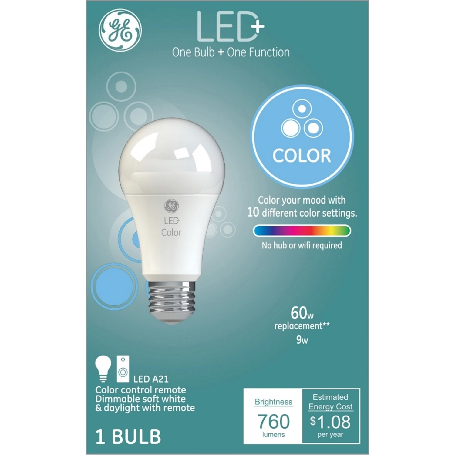 LED Plus Color Change Light Bulb Frosted 800 Lumens 9.5 Watt