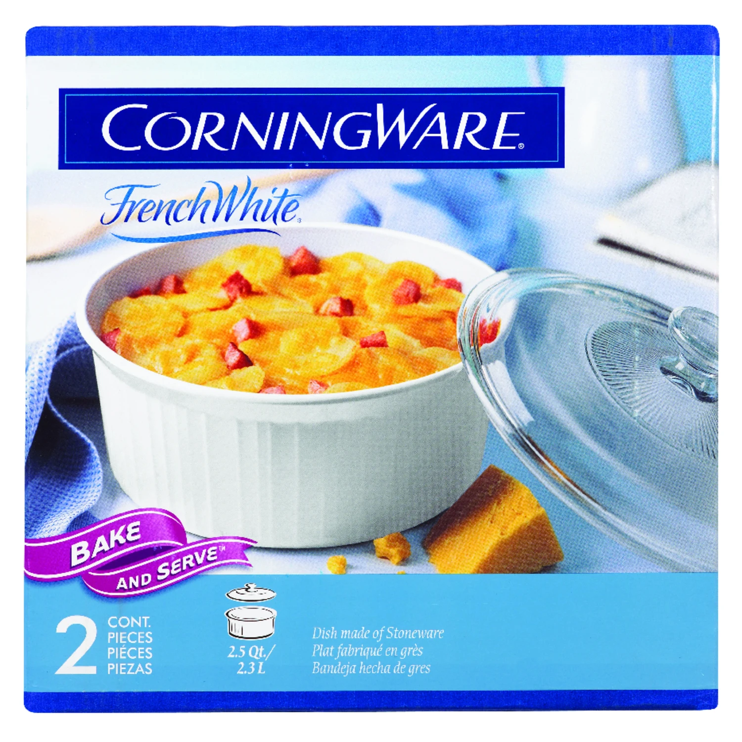 2.5 Qt. Round French White Stoneware Casserole Dish With Glass Lid