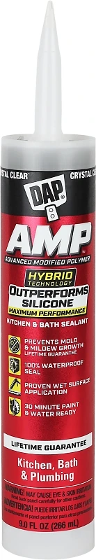 AMP Kitchen/Bath Adhesive Caulk, Clear, 9-oz.