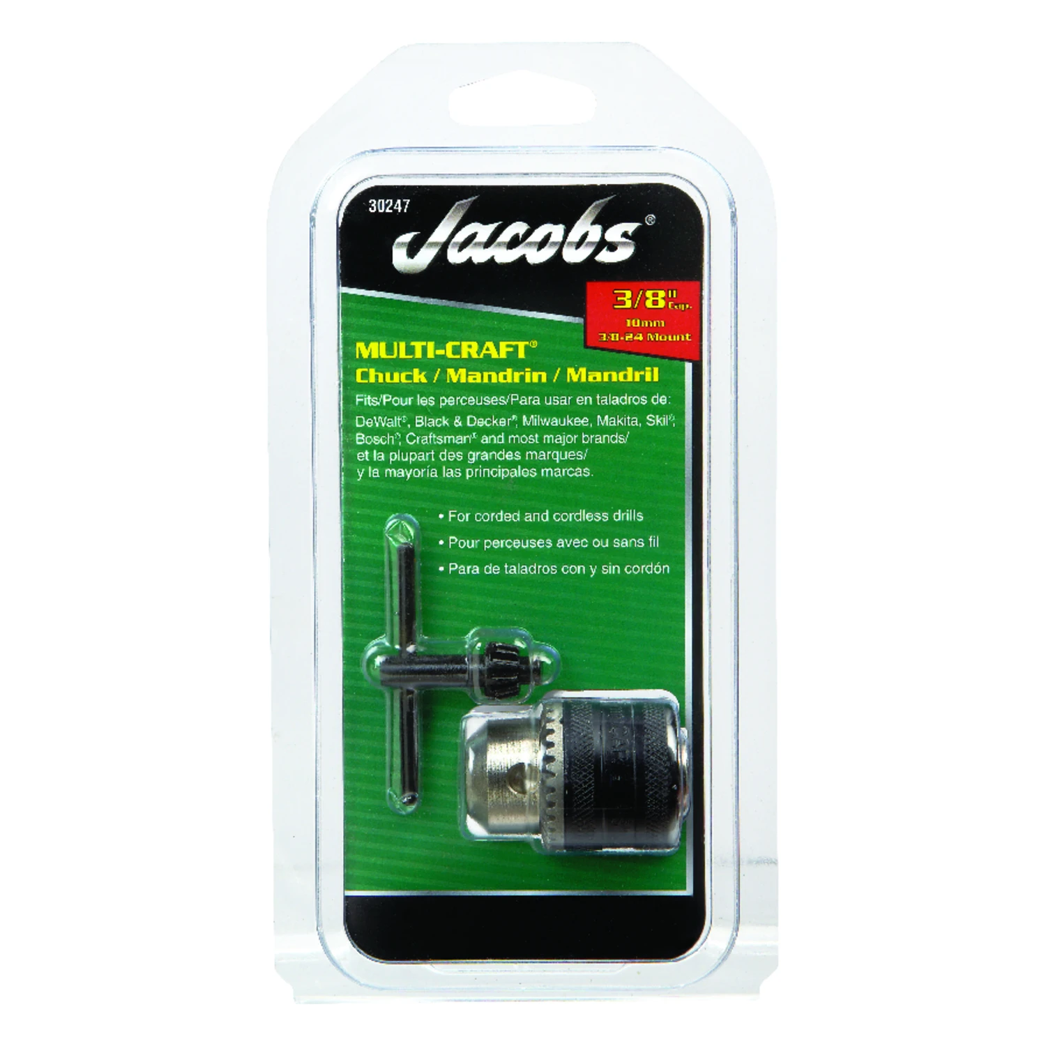 3/8 In. Drill Chuck With Key, 1/16 In. To 3/8 In. Capacity
