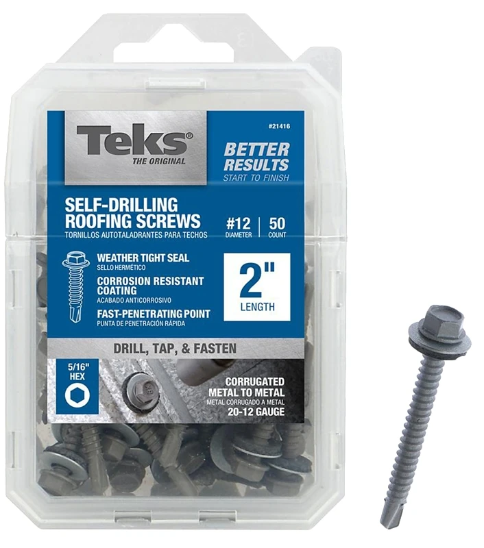 Roofing Screws, Hex Washer Head, Drill Point, #12 x 2 In., 50-Ct.