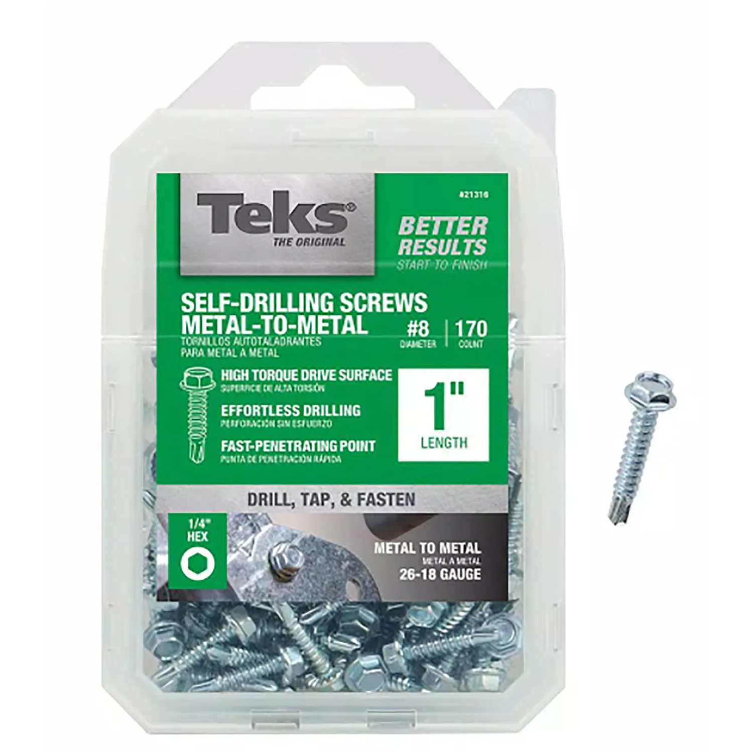 Drill Point Screws, Self-Tapping, Hex Washer Head, #8 x 1 In., 170-Pk.