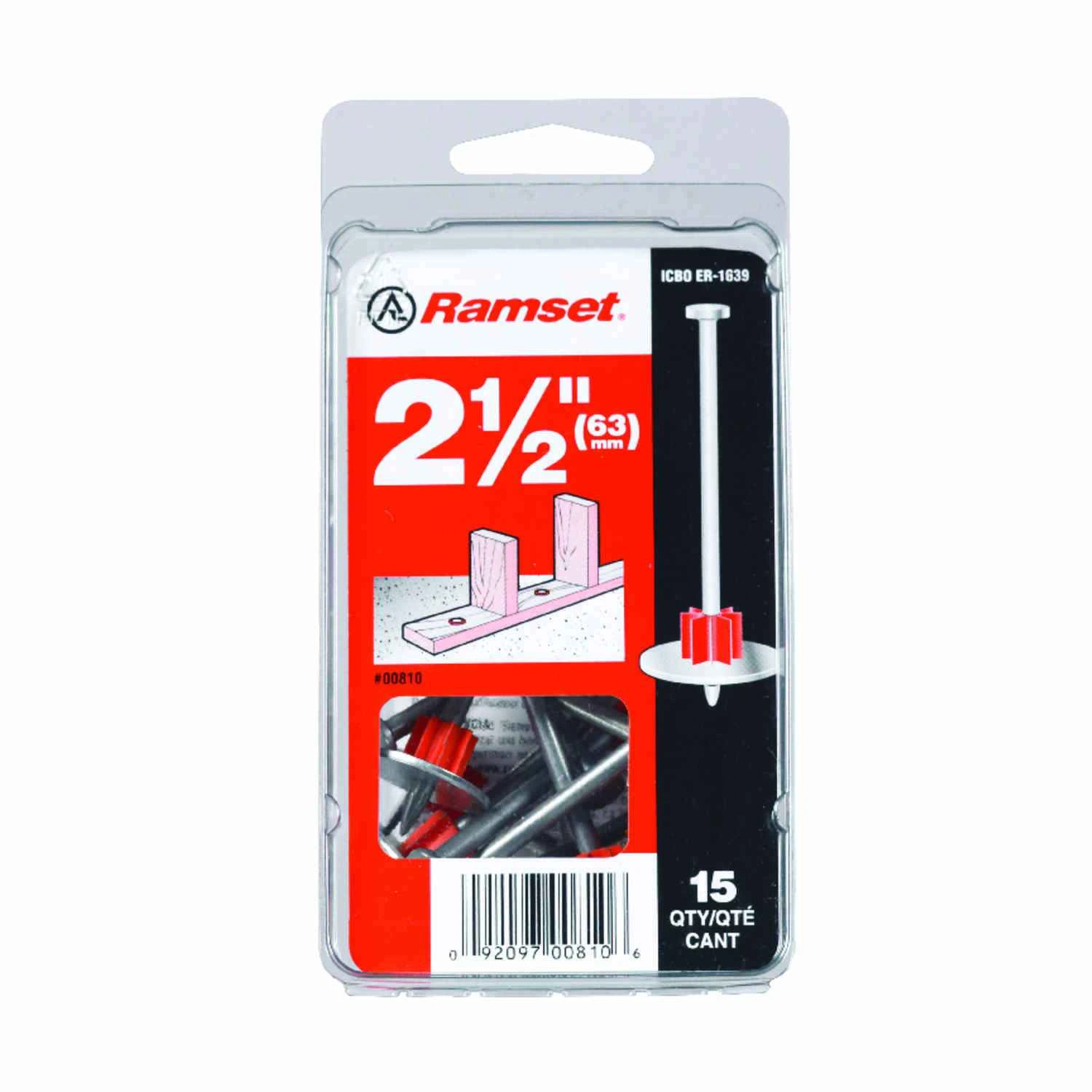 Drive Pin With Washer, .300 x 2-1/2 In., 15-Pk.