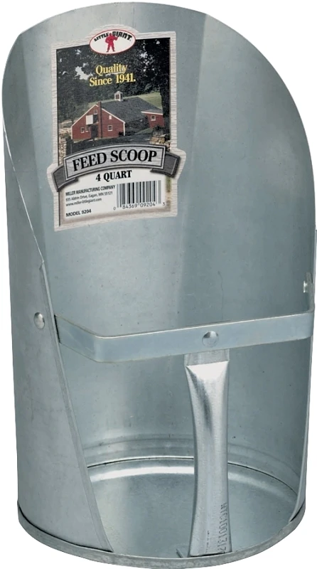 Galvanized Steel Feed Scoop with 4 Quart Capacity Durable Construction