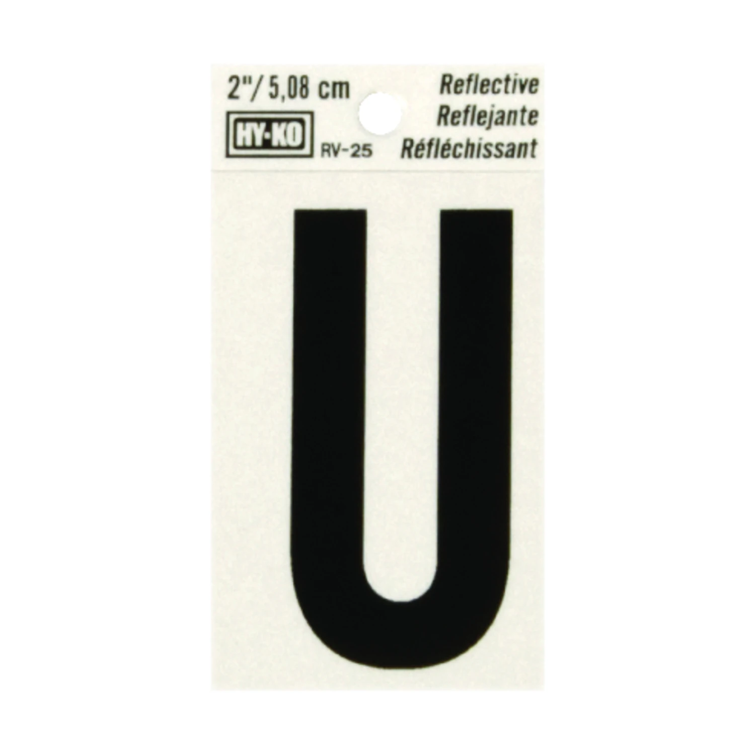 2 In. Reflective Black Vinyl Self-adhesive Letter U - Weather Resistant