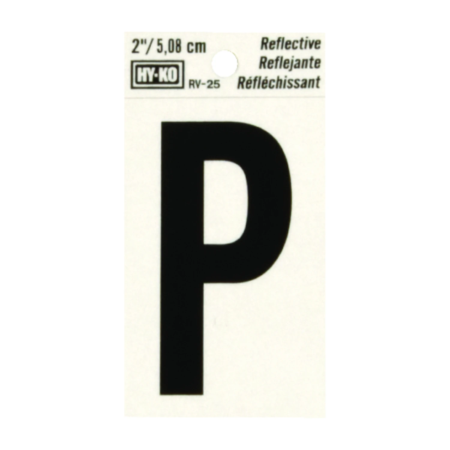 2 In. Reflective Black Vinyl Self-adhesive Letter P - Weather Resistant