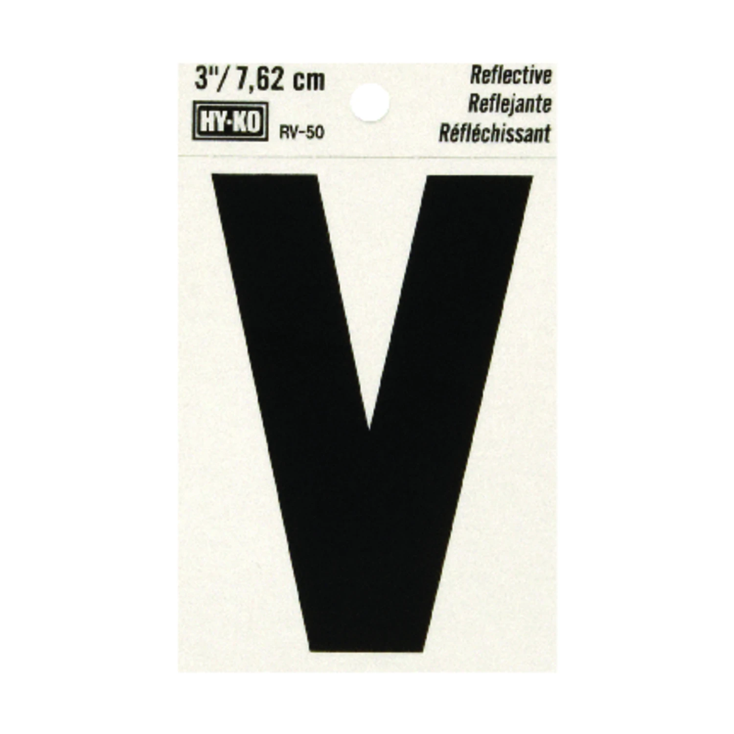 Hy-Ko 3 in. Reflective Vinyl Black V Letter Self-Adhesive
