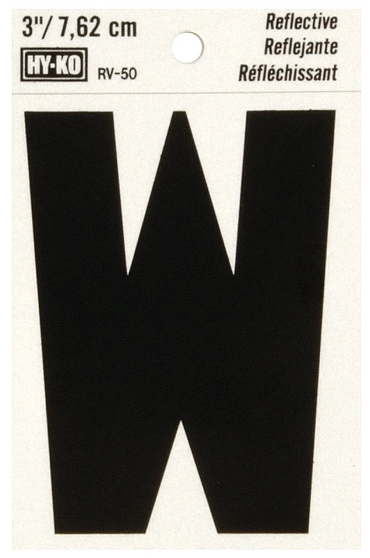Hy-Ko 3 in. Reflective Vinyl Black W Letter Self-Adhesive