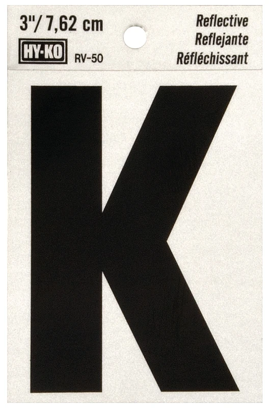 Hy-Ko 3 in. Reflective Vinyl Black K Letter Self-Adhesive