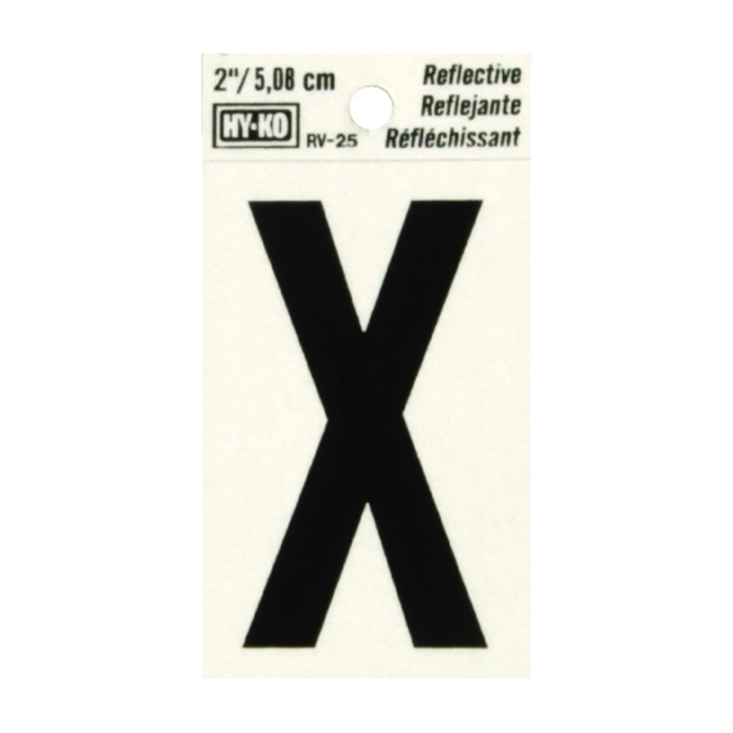 House Address Letter X, Reflective Black and Silver Vinyl, Adhesive Backing, 2 Inch Height