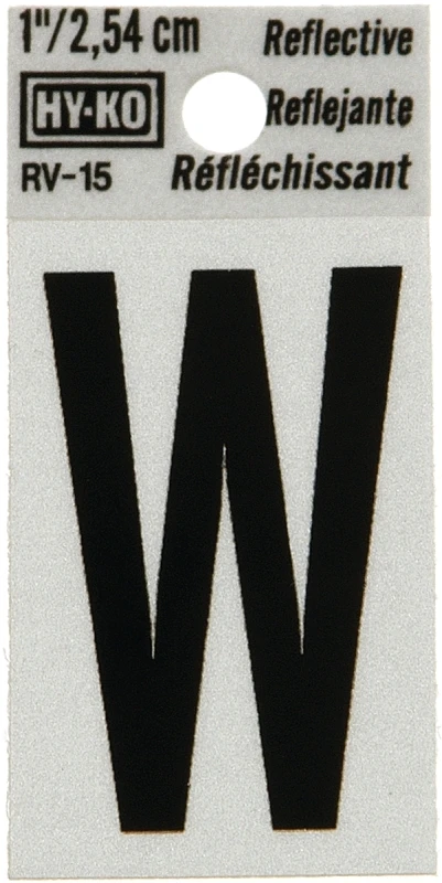 Hy-Ko 1 in. Reflective Vinyl Black W Letter Self-Adhesive