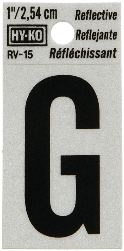 House Address Letter G, Reflective Black and Silver Vinyl, Adhesive Backing, 1 Inch Height
