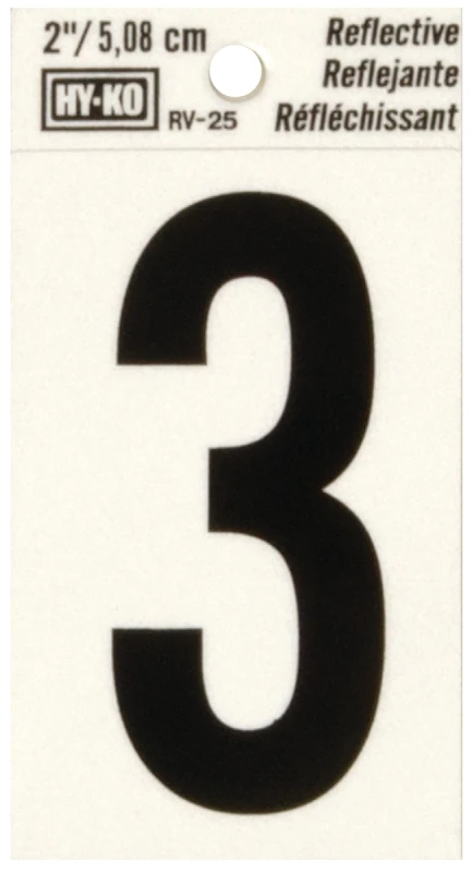 2 Inch Reflective Black Vinyl Self-adhesive Number 3 For Home And Business