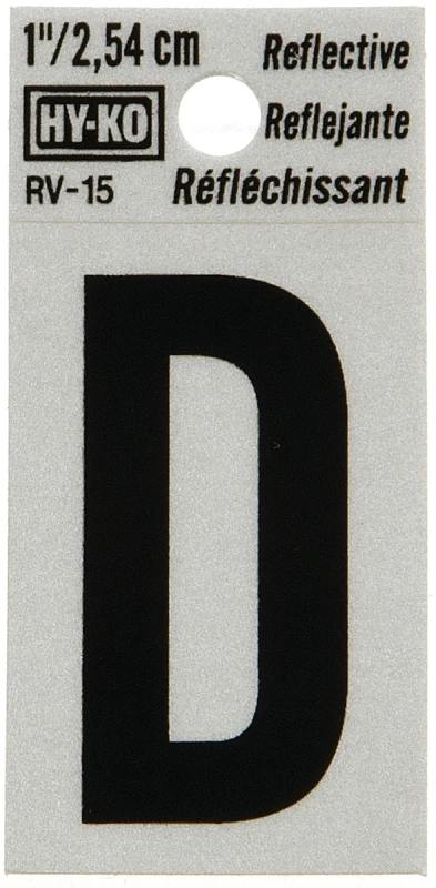 1 In. Reflective Black Vinyl Self-adhesive Letter D
