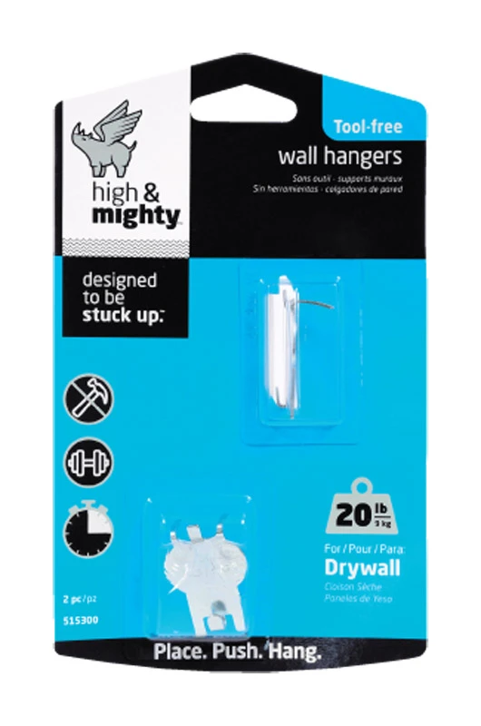 High & Mighty 20 Lb Capacity Picture Hanger - 2 Pack Tool-free Installation