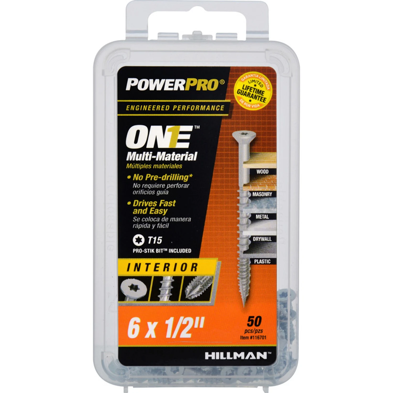 Power Pro One Interior Screws, Flat Head, Zinc-Plated, #6 x 1/2-In., 50-Pk.