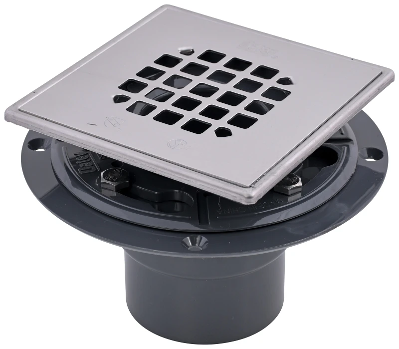 Shower Drain, PVC With Square Stainless Steel Strainer, 2 or 3 In.