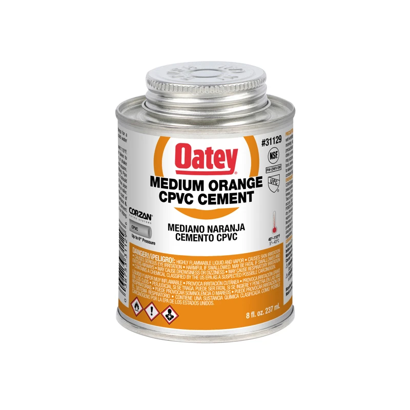 Orange Medium-Bodied Chlorinated Polyvinyl Chloride Pipe Cement, 8 Ounce Bottle