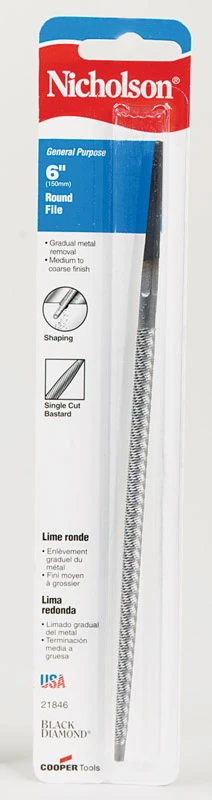 Nicholson Black Diamond Round Bastard File 6 Inch with Durable Steel Construction