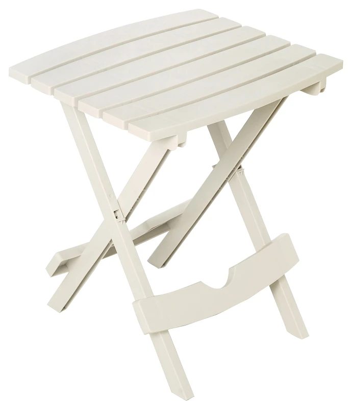 Quik Fold White Resin Patio Side Table, Lightweight and Foldable Design